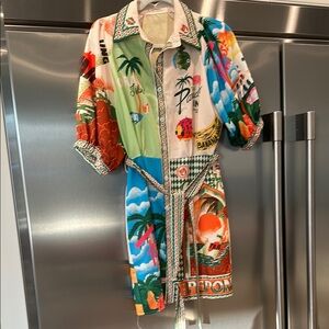 Colorful Tropical Print Midi Dress